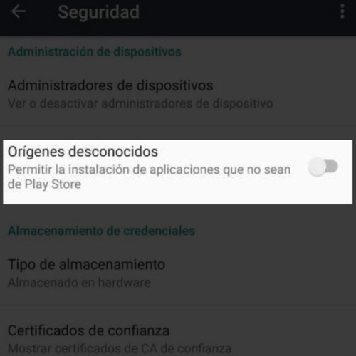 Habilita la instalación de apps de orígenes desconocidos